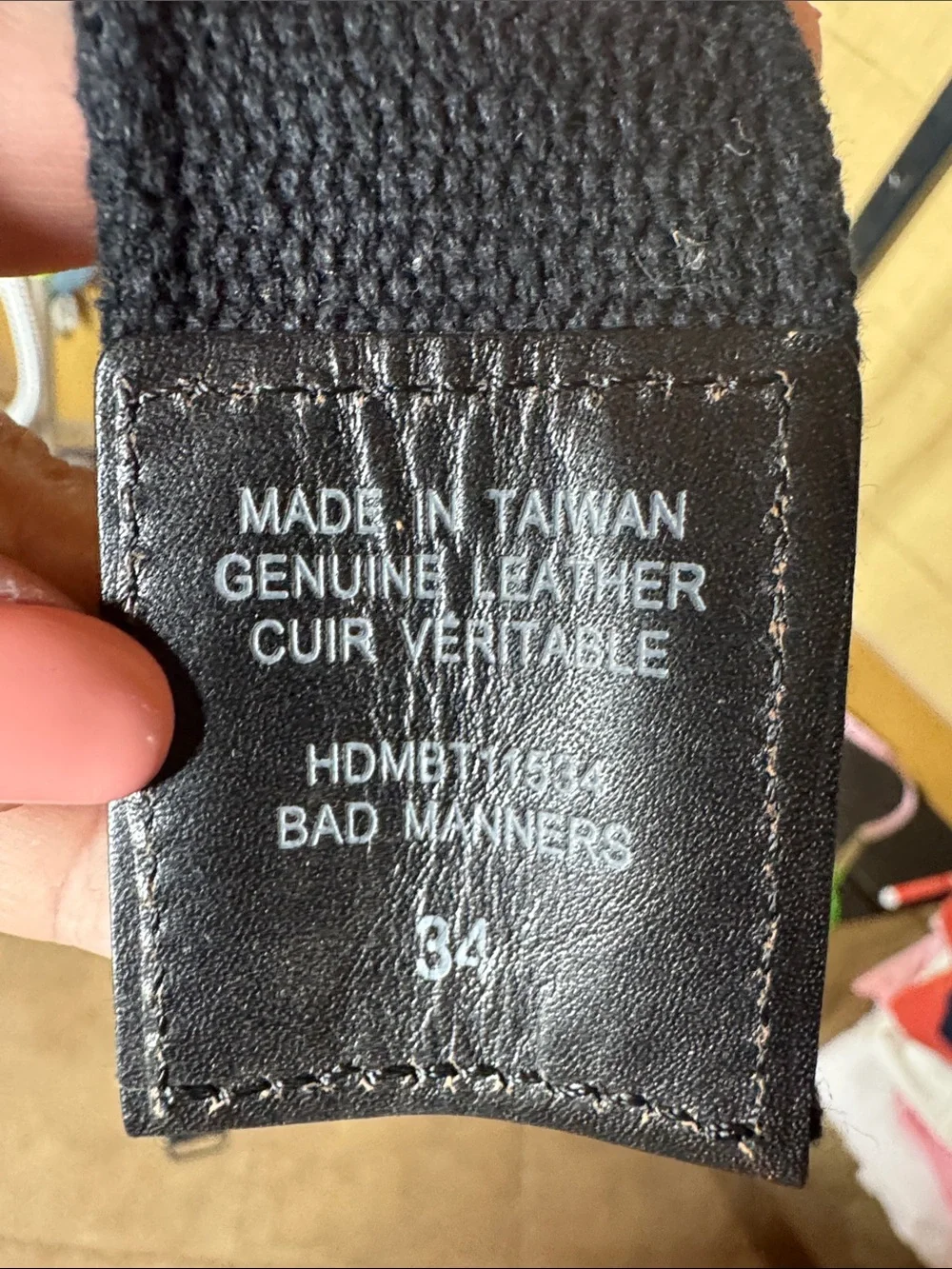 Harley-Davidson Bad Manners Black Canvas Leather Trim Belt Size 34